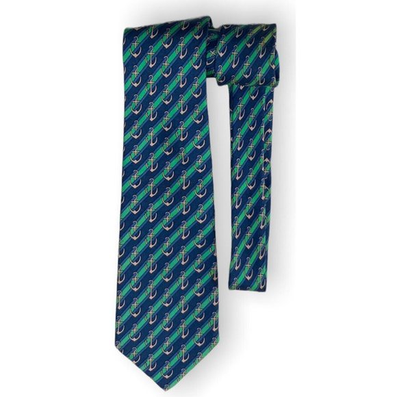 HERMÈS 7027 TA Blue Striped Anchor Silk Tie FRANCE 58"/ 3" EC - Picture 1 of 3